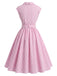 [Pre-Sale] Peach Pink 1940s Plaid V Neck Dress 4
