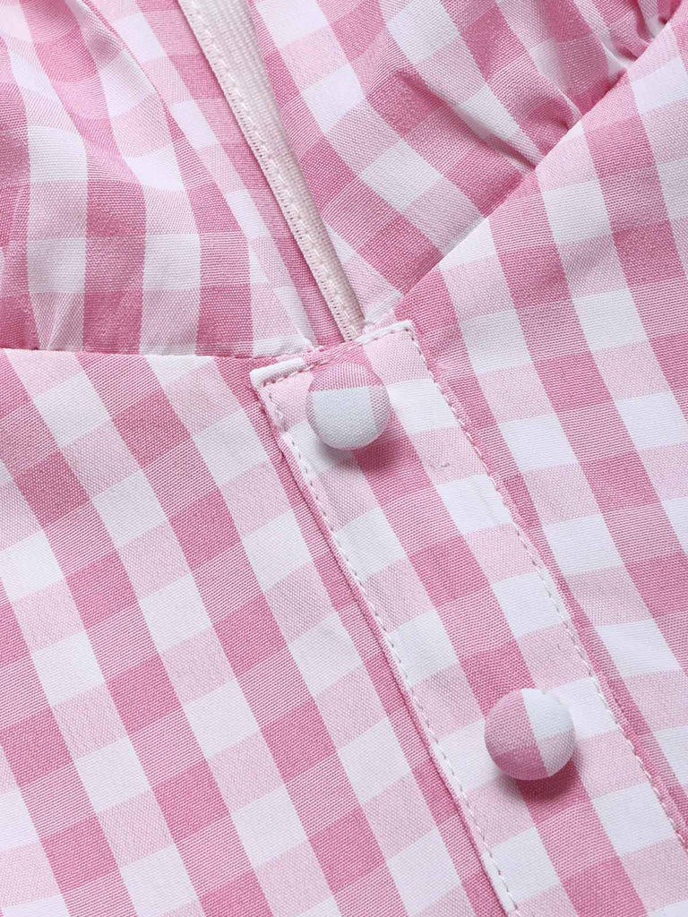 [Pre-Sale] Peach Pink 1940s Plaid V Neck Dress 5