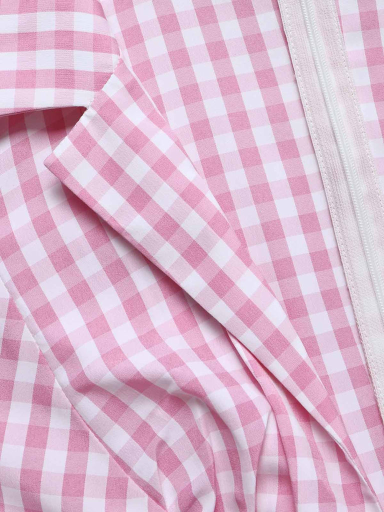 [Pre-Sale] Peach Pink 1940s Plaid V Neck Dress 6
