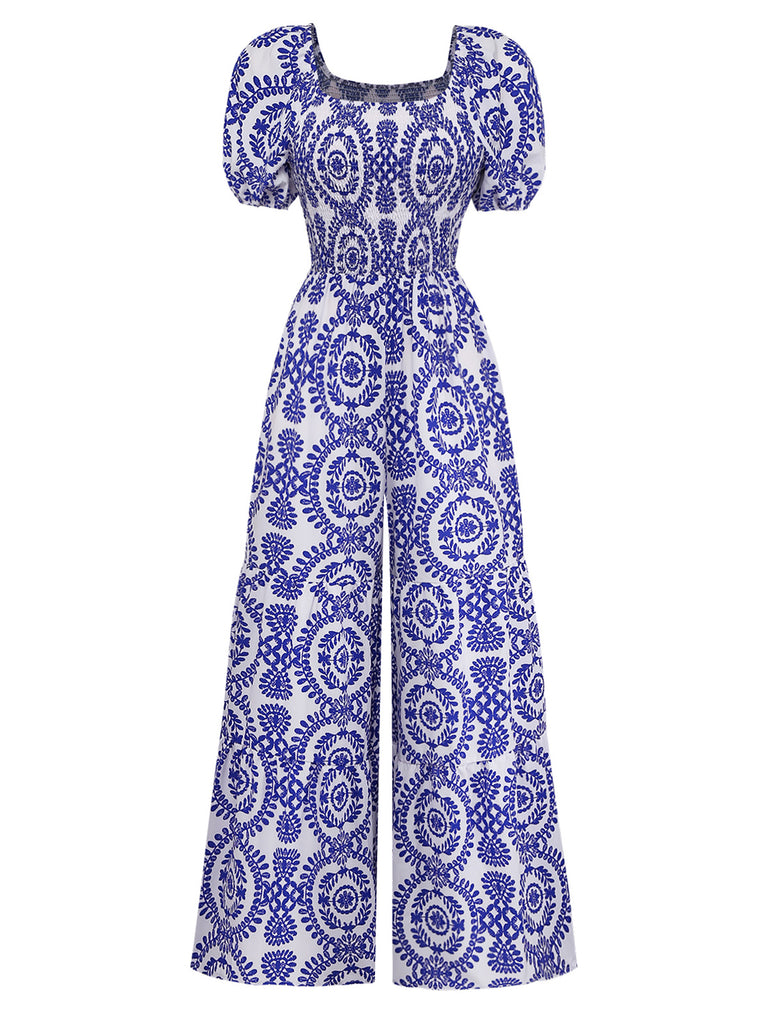 Blue 1950s Floral Vintage Classic Jumpsuit 3