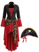 Red Black 1940s Square Neck Belted Dress 5