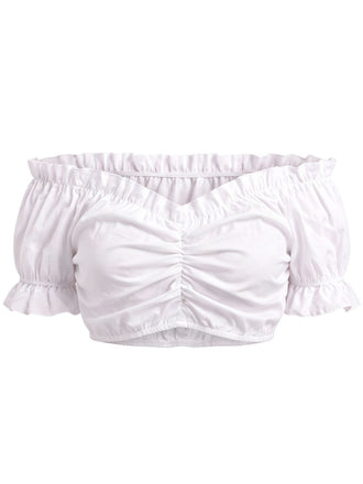 White 1950s Ruffle Off Shoulder Tie Front Crop Top