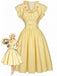 [Pre-Sale] Light Yellow 1950s Stripe Ruffle Collar Tie Waist Dress, vintage dress, retro fashion, rockabilly, pin-up fashion - perfect for women who love vintage and retro fashion