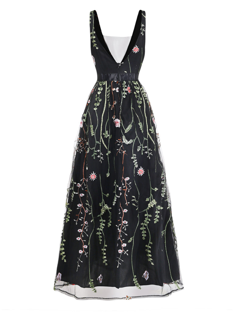 Black 1930s V Neck Vintage Dress 3