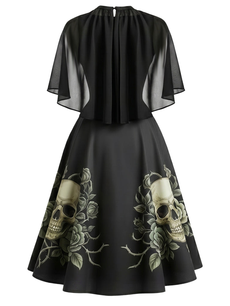 [Pre-Sale] Black 1950s Floral Belted Dress 3