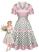 [Pre-Sale] Pink 1950s V-Neck Polka Dot Bow Satin Dress