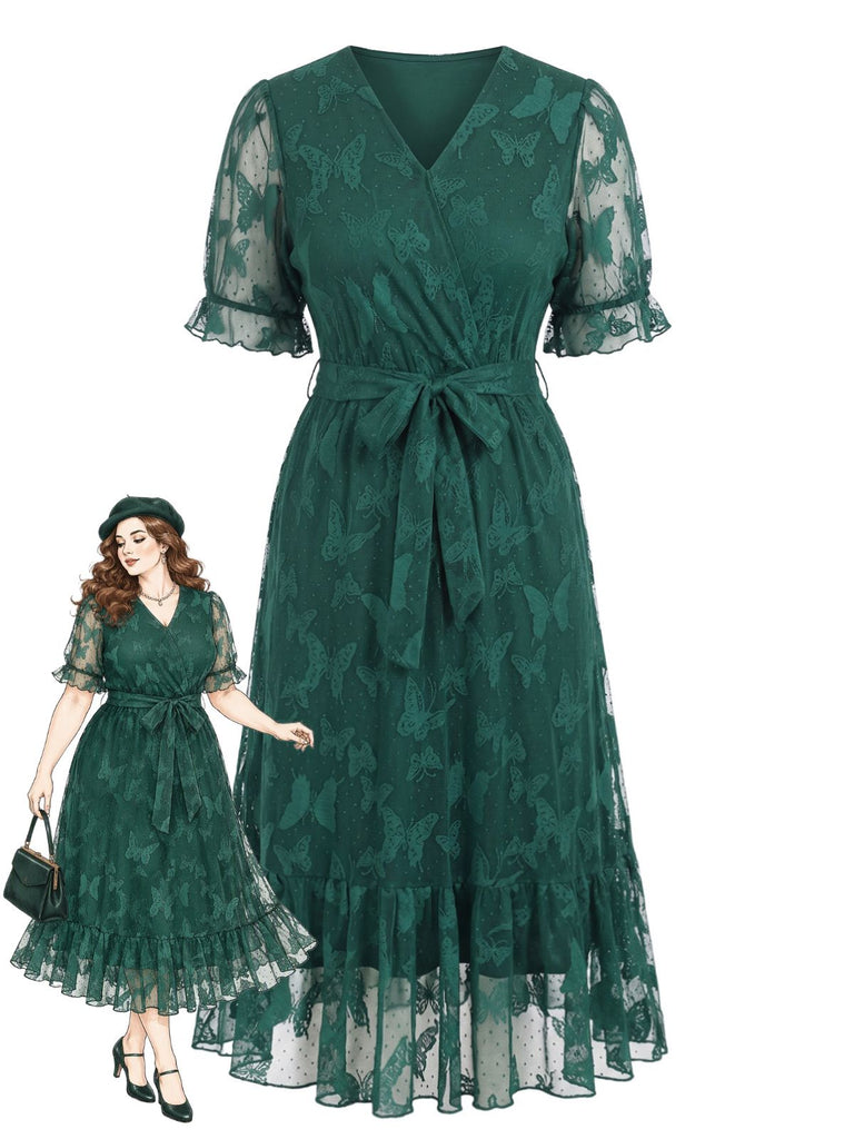 Plus Size Lace Bell Sleeve Midi Dress 1