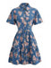 Blue 1970s Floral Denim Dress 2