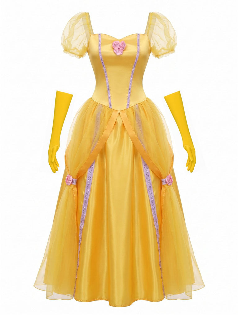 Yellow 1970s Square Neck Dress