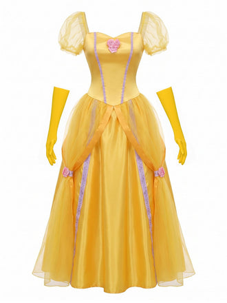 Yellow 1970s Square Neck Dress
