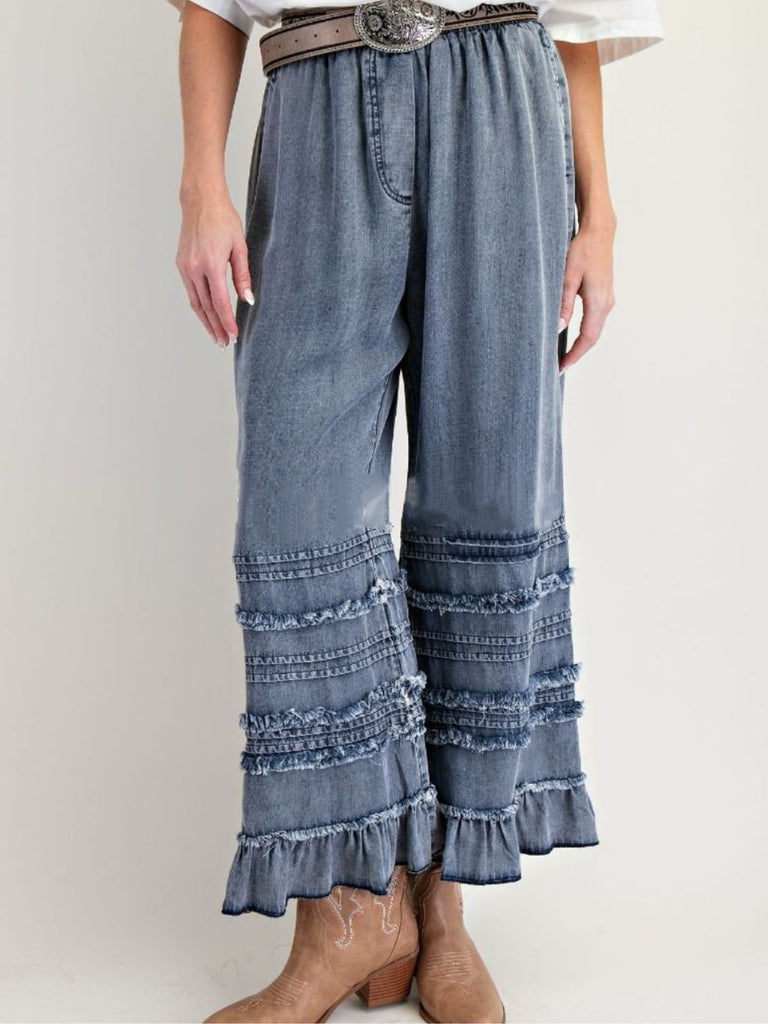 Blue 1970s Ruffle Denim Pants 5