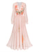 Orange Pink 1930s Floral V Neck Dress 2