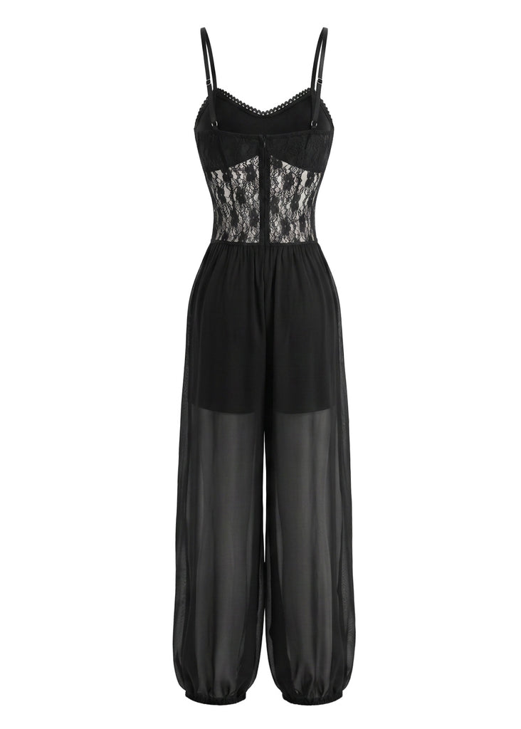 1980s Lace Sheer Mesh Cami Jumpsuit, vintage jumpsuit, retro fashion - vintage inspired fashion