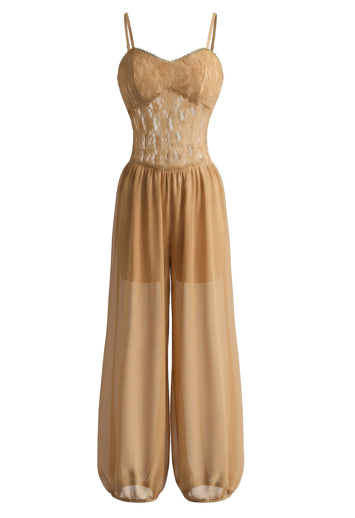 1980s Lace Sheer Mesh Cami Jumpsuit, vintage jumpsuit, retro fashion - vintage inspired fashion