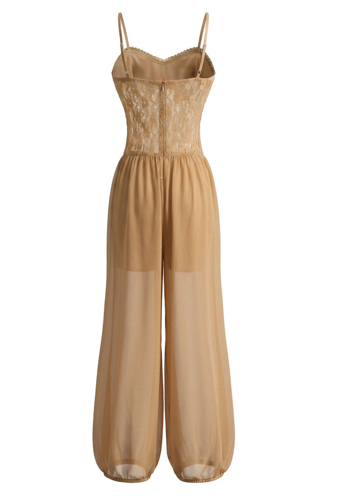 1980s Lace Sheer Mesh Cami Jumpsuit, vintage jumpsuit, retro fashion - vintage inspired fashion