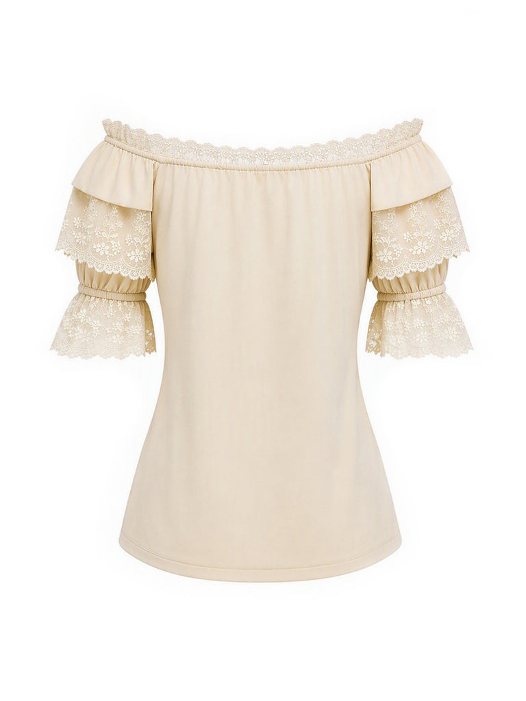 [Pre-Sale] Beige 1970s Lace Ruffle Blouse 5