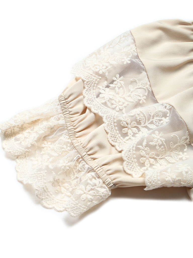 [Pre-Sale] Beige 1970s Lace Ruffle Blouse 9