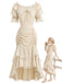 [Pre-Sale] 2PCS Beige 1970s Off‑Shoulder Lace Ruffle Top & Asymmetric Skirt
