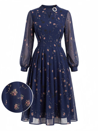 Deep Blue 1940s Floral Dress