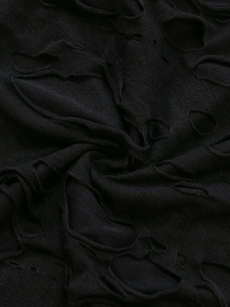 Black 1960s Halloween Distressed Hollow Out Cami Dress