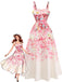 Pink 1940s Floral V Neck Dress