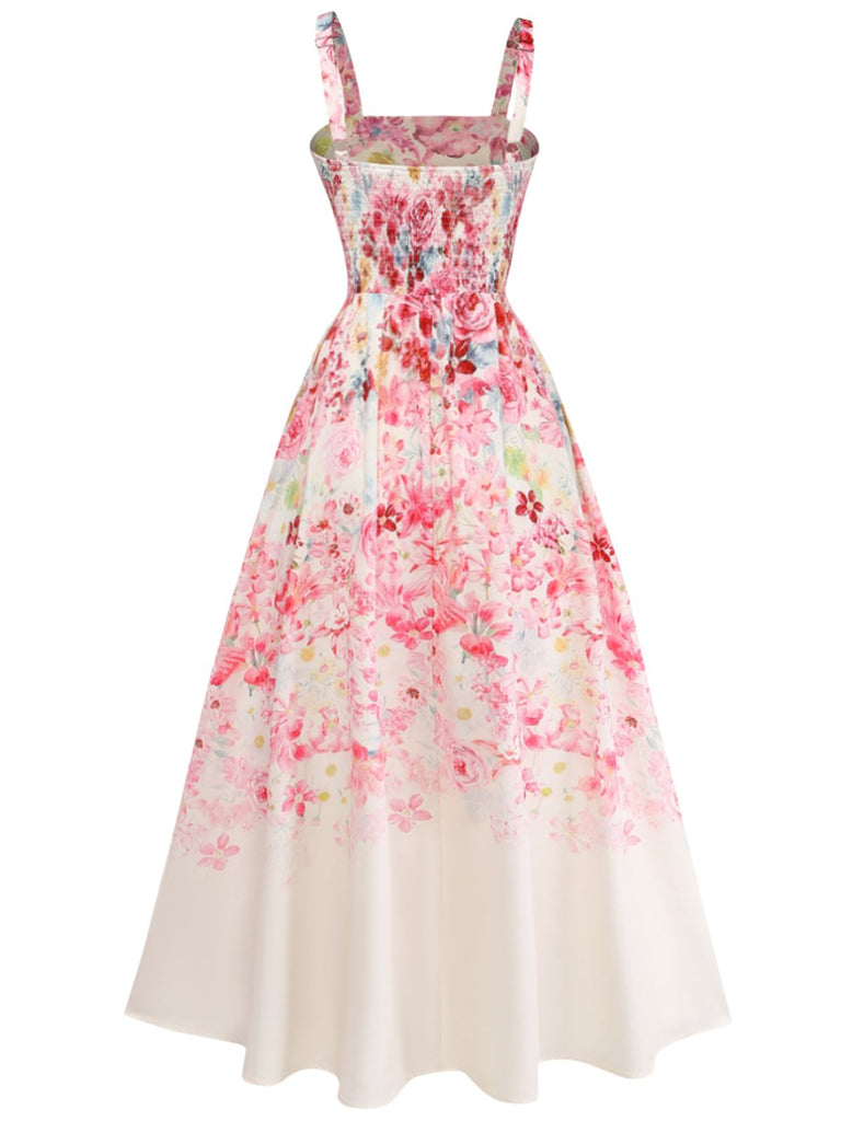 Pink 1940s Floral V Neck Dress 3