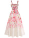 Pink 1940s Floral V Neck Dress 3