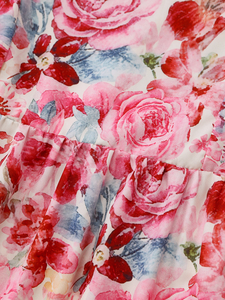 Pink 1940s Floral V Neck Dress 5