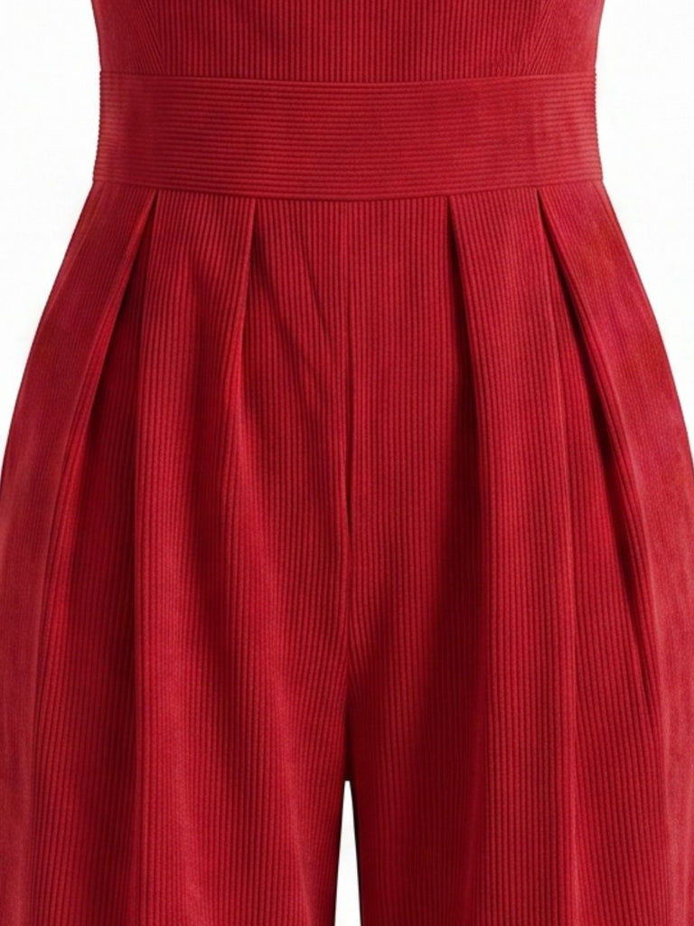 1950s Corduroy Cross Halter Neck Wide Leg Jumpsuit