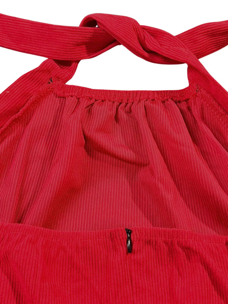 1950s Corduroy Cross Halter Neck Wide Leg Jumpsuit