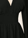 Black 1930s Chiffon V-Neck Smocked Waist Mini Dress