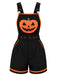 Black 1960s Halloween Pumpkin Pockets Overalls Romper