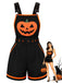 Black 1960s Halloween Pumpkin Pockets Overalls Romper