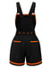 Black 1960s Halloween Pumpkin Pockets Overalls Romper