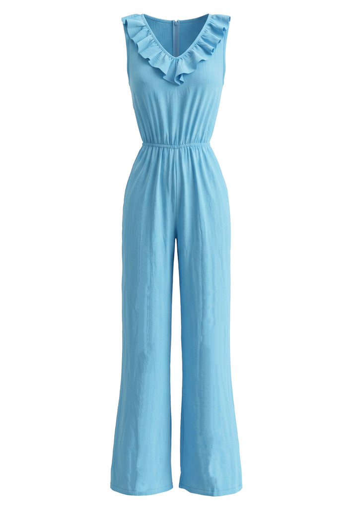1970s V Neck Ruffle Jumpsuit 4