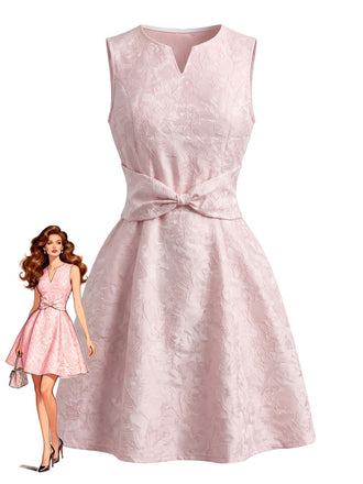 Pale Pink 1960s Floral Bow Belted Dress 2