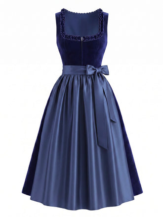 Navy Blue 1950s Square Neck Dress