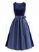 Navy Blue 1950s Square Neck Dress