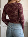 Wine Red 1970s Lace V Neck Bow Blouse 2