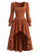 Brown 1970s Square Neck High-Low Hem Dress