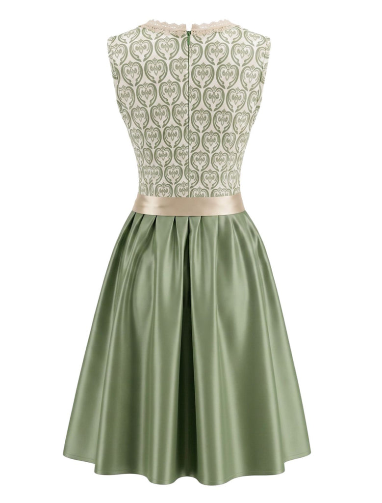Light Green 1950s Square Neck Dress & Floral Lace Apron & White Top