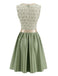 Light Green 1950s Square Neck Dress & Floral Lace Apron & White Top
