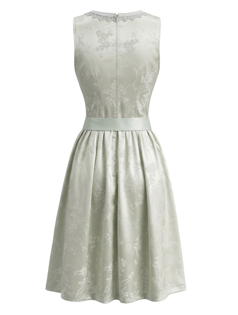 2PCS Blue 1950s Square Neck Floral Lace-Up Dress with Apron & Top