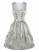 2PCS Blue 1950s Square Neck Floral Lace-Up Dress with Apron & Top