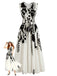 Beige 1940s Floral V-Neck Sleeveless Midi Dress