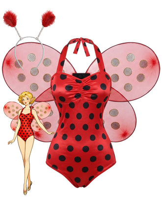 1970s Polka Dot Ladybug Halloween Costume Bodysuit Set