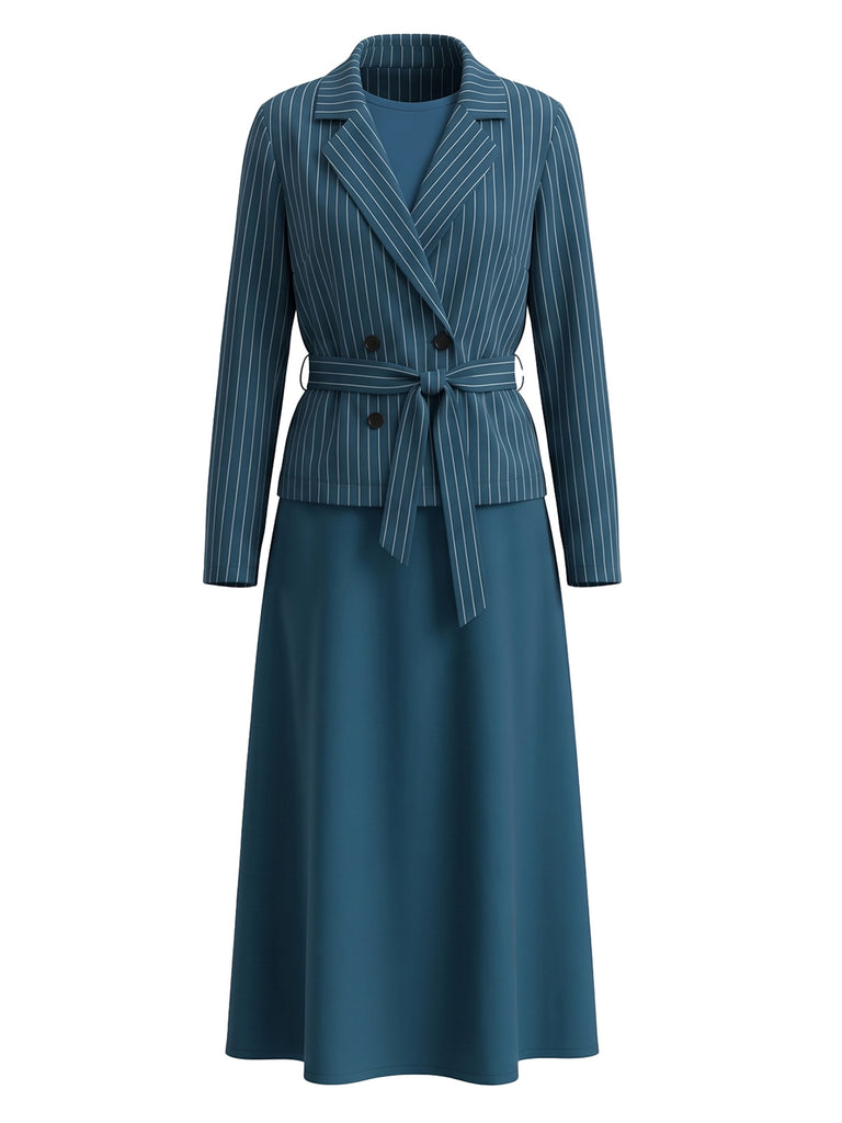 Blazer and Solid Color Skirt Set 3