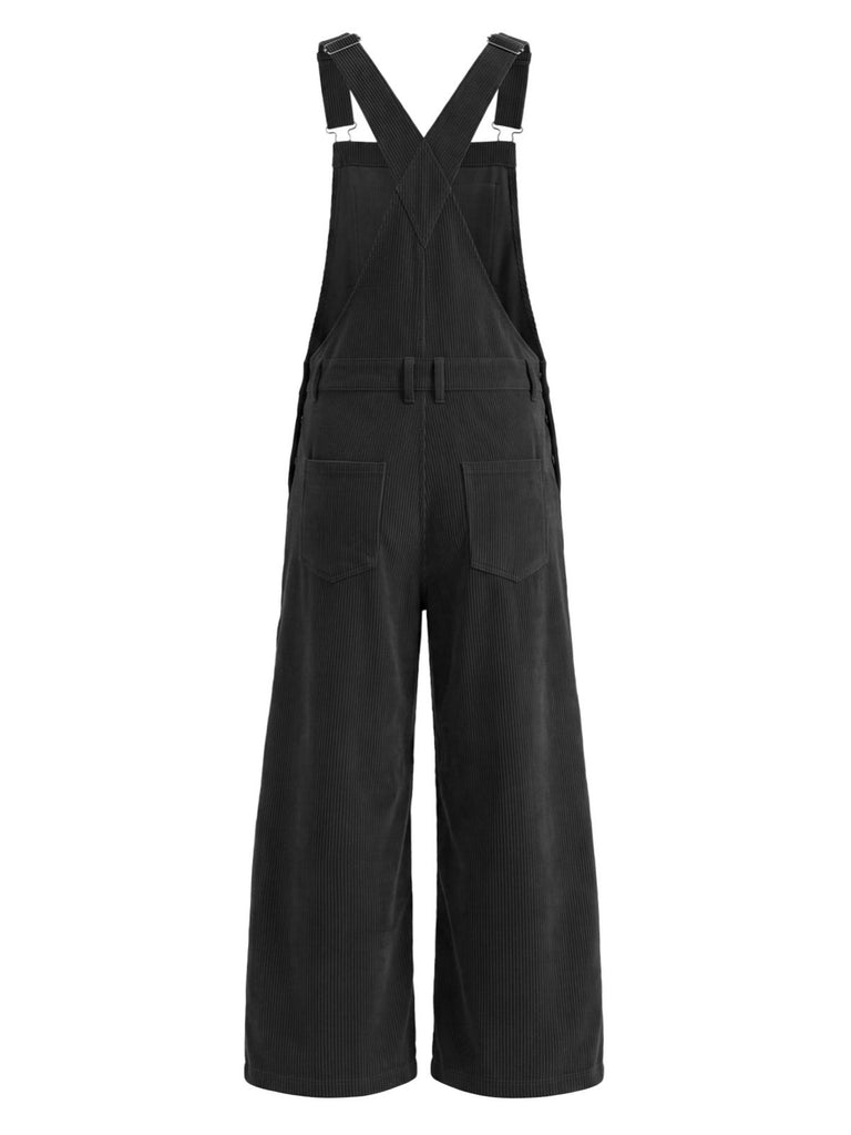 1950s Corduroy Multi-Pocket Wide Leg Bib Overalls