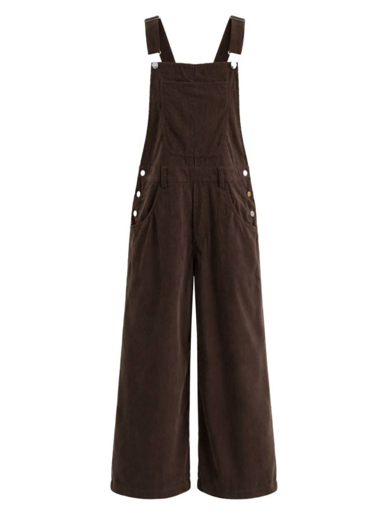 1950s Corduroy Multi-Pocket Wide Leg Bib Overalls