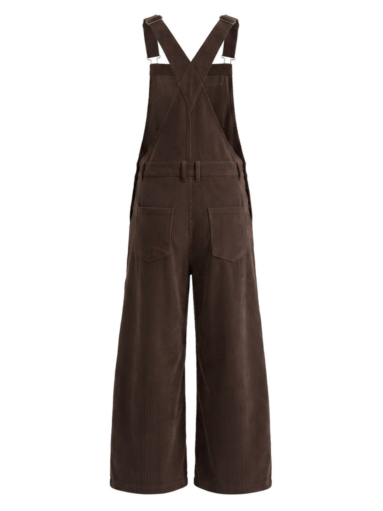 1950s Corduroy Multi-Pocket Wide Leg Bib Overalls
